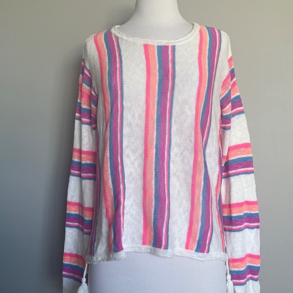 LILLY PULITZER Rozalia Stripe Cotton Tassels Beach Casual Pullover Sweater Top - Picture 7 of 15